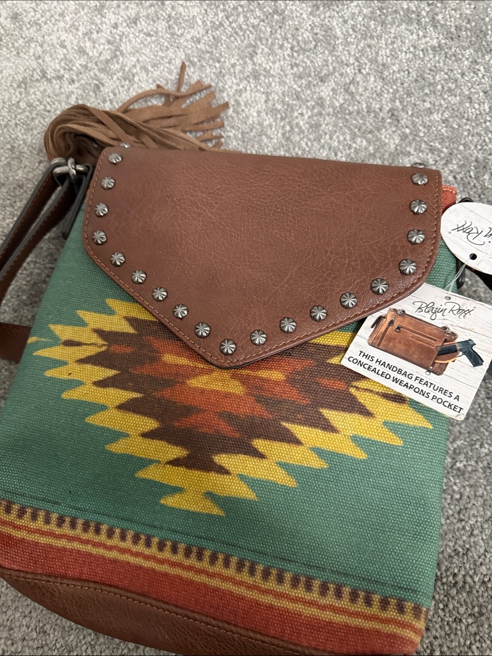 Blazin Roxx Brown, Green & Yellow Southwestern Crossbody Bag